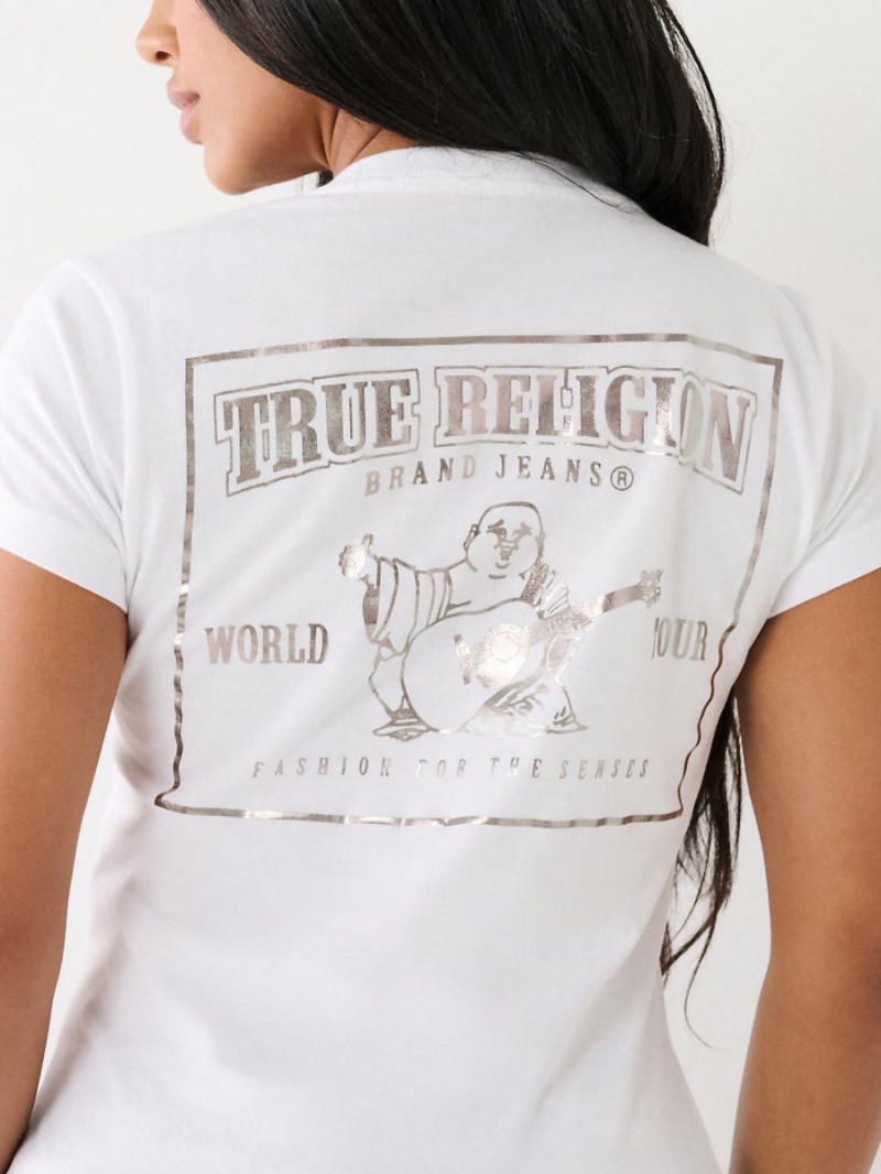 Camiseta True Religion Buddha Logo V Blancas | 62HSWXFQM