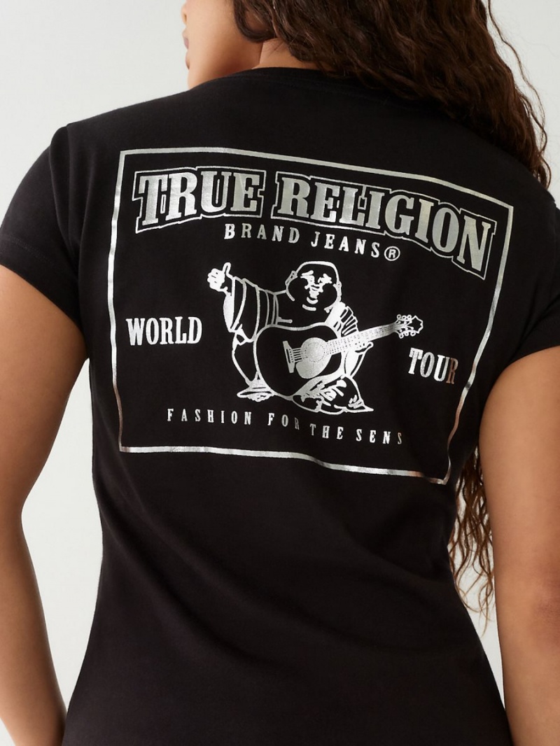 Camiseta True Religion Buddha Logo V Negras | 59BPKUSLQ