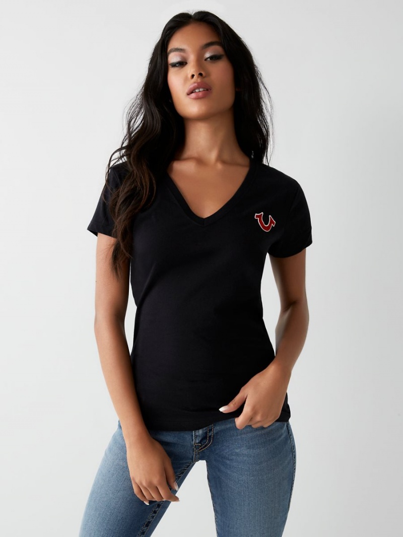 Camiseta True Religion Buddha Logo V Negras | 81CKANYJO