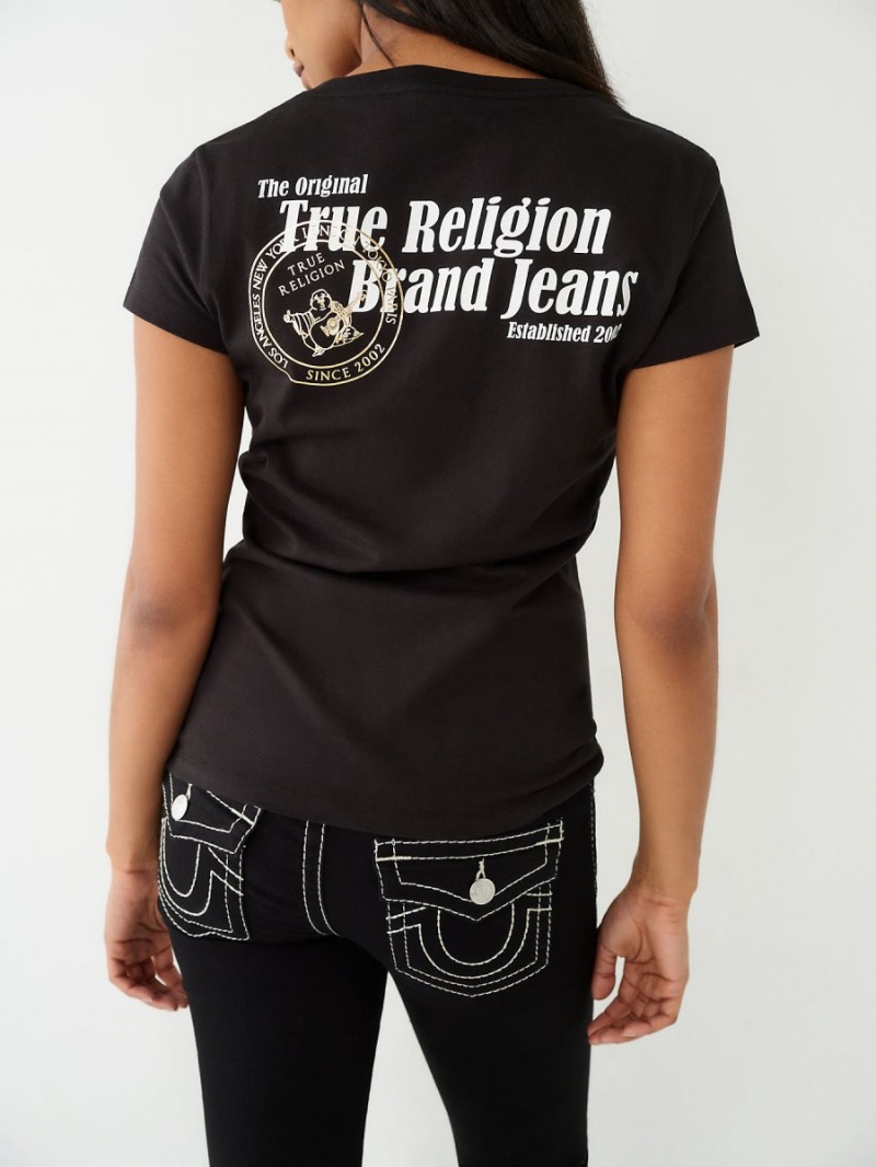 Camiseta True Religion Buddha Logo V Negras | 41GCUWMDT