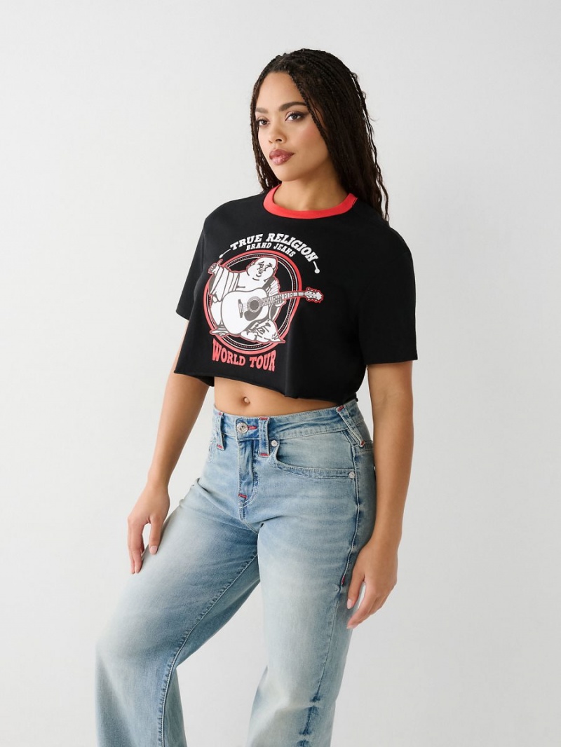 Camiseta True Religion Buddha Ringer Crop Negras | 07MPQUACI