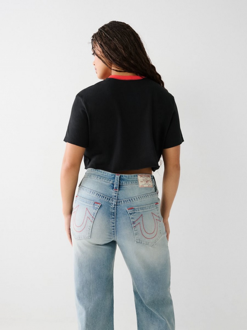 Camiseta True Religion Buddha Ringer Crop Negras | 07MPQUACI