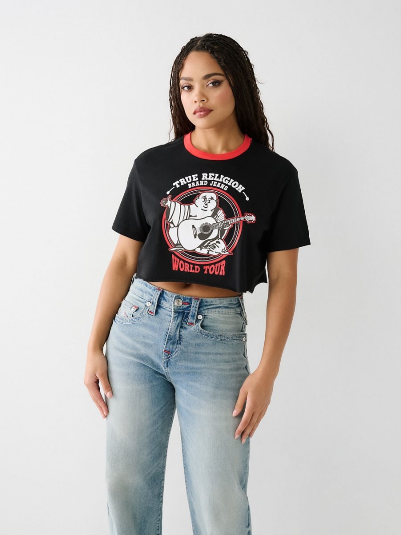 Camiseta True Religion Buddha Ringer Crop Negras | 07MPQUACI