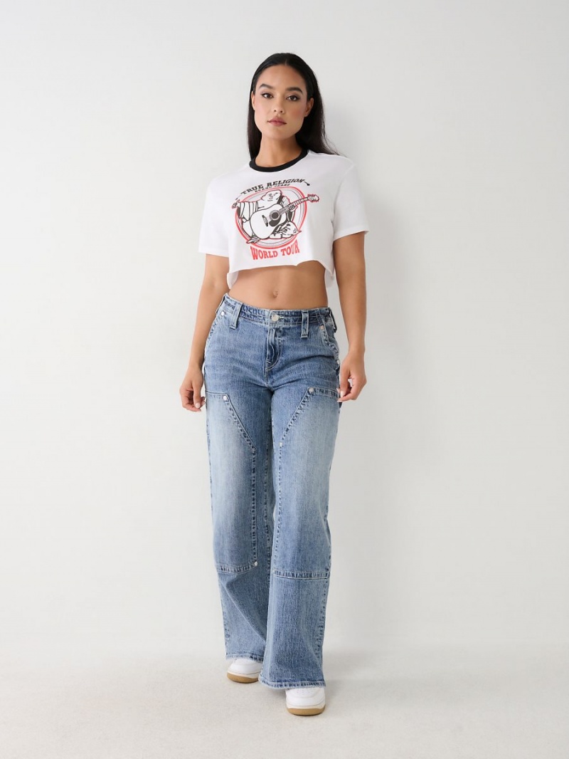 Camiseta True Religion Buddha Ringer Crop Blancas | 84PAMKUQX