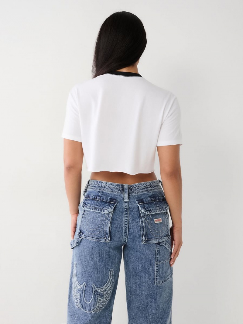 Camiseta True Religion Buddha Ringer Crop Blancas | 84PAMKUQX