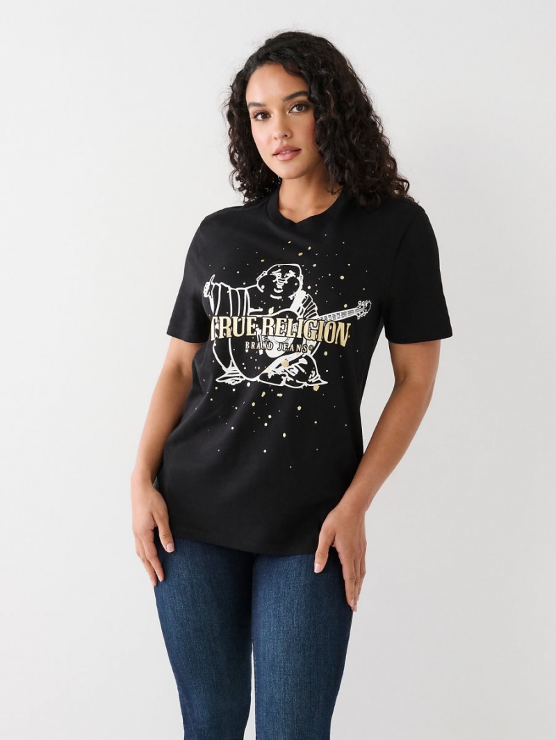 Camiseta True Religion Buddha Splatter Relaxed Negras | 87SCGPZRA