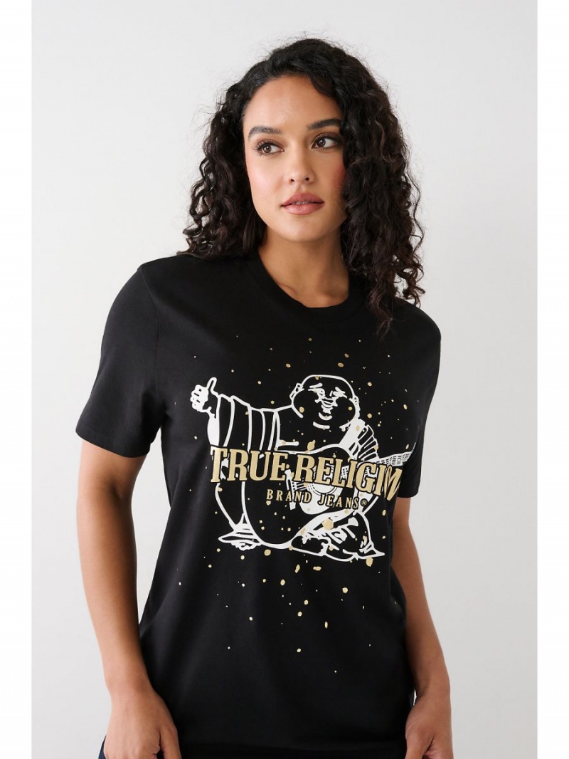 Camiseta True Religion Buddha Splatter Relaxed Negras | 87SCGPZRA