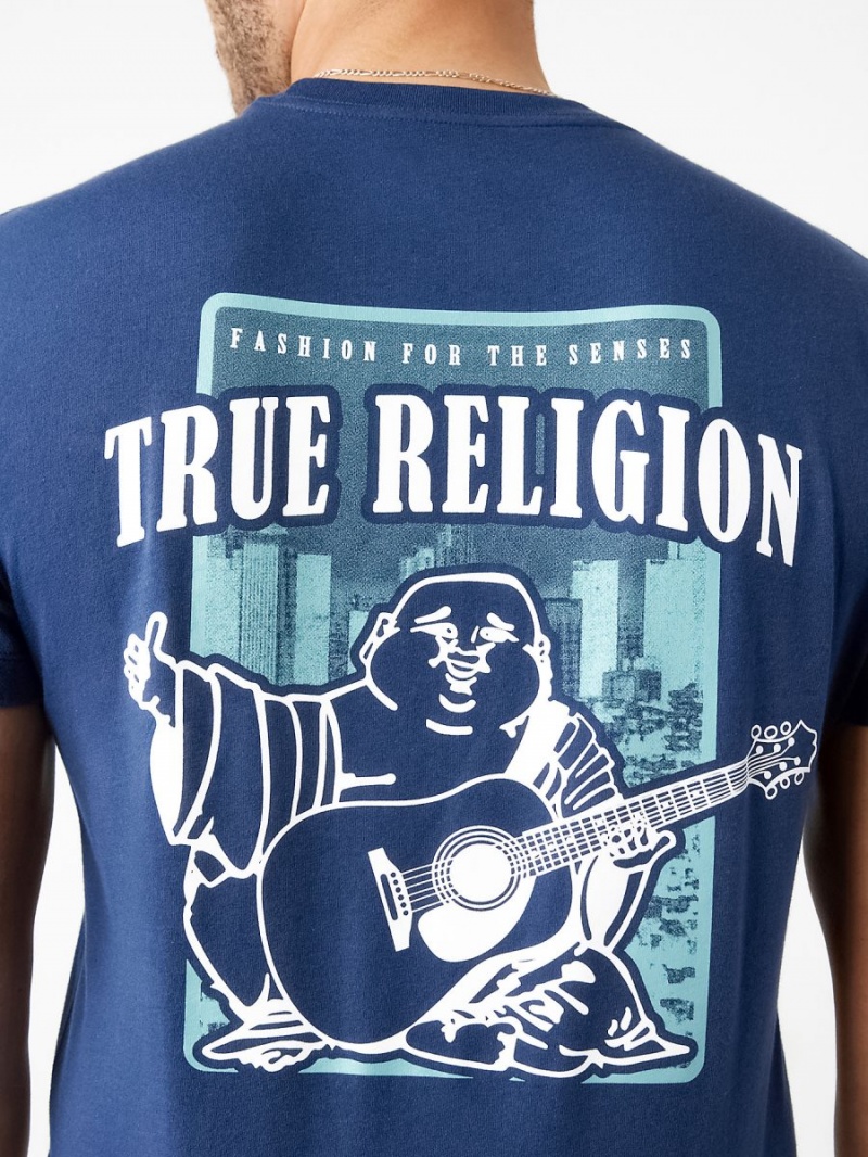 Camiseta True Religion City Buddha Logo Crew Navy/Sapphire | 02PCLEAZI