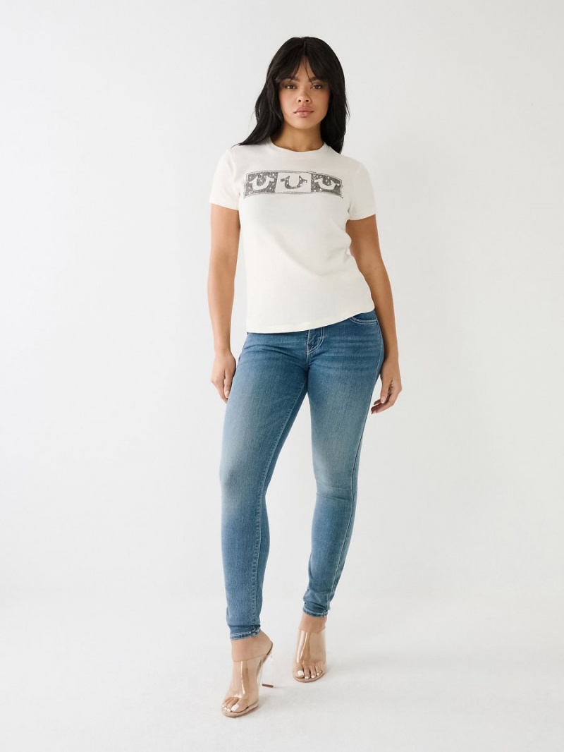 Camiseta True Religion Crystal Box Horseshoe Logo Blancas | 91QKDNJBM