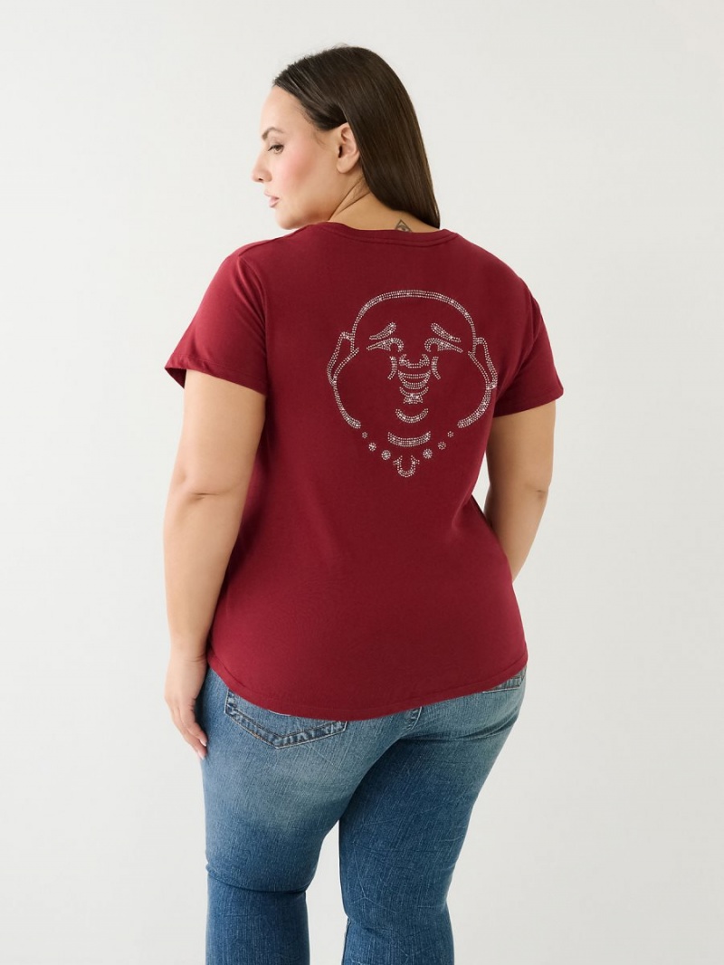 Camiseta True Religion Crystal Buddha Logo V Neck Redwood | 63HYQIEMR