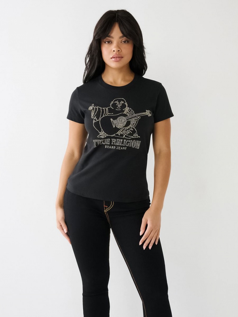 Camiseta True Religion Crystal Buddha Logo Slim Negras | 26ZTOUNXY