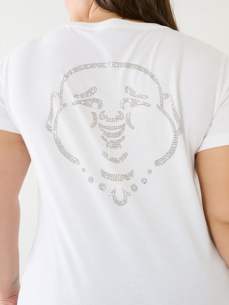 Camiseta True Religion Crystal Buddha Logo V Neck Blancas | 59MLOYKIT