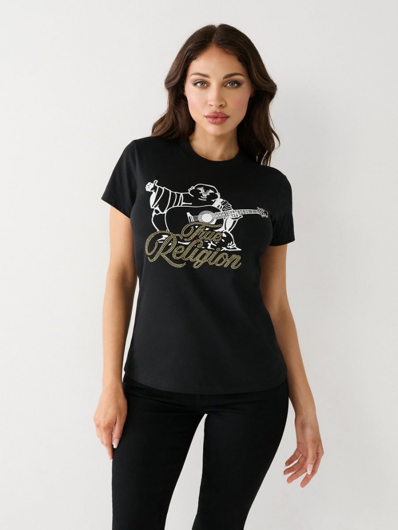 Camiseta True Religion Crystal Buddha Negras | 63BPKFXZA