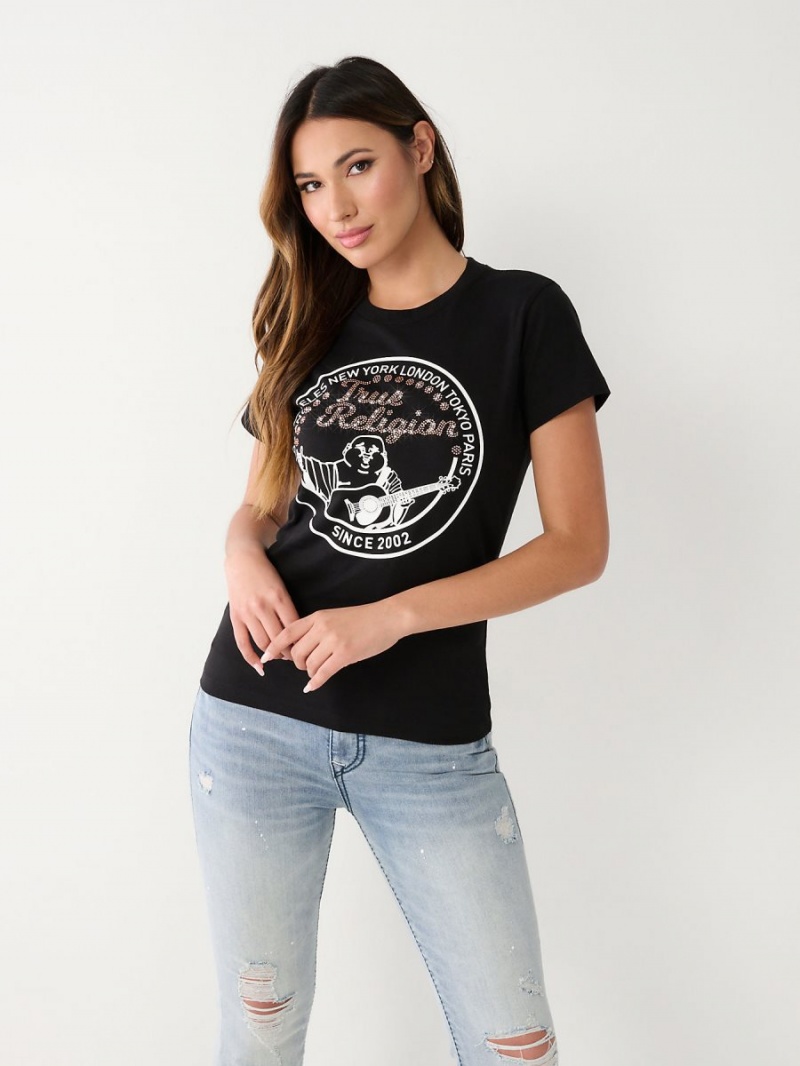 Camiseta True Religion Crystal Buddha Negras | 01GEIRXOD