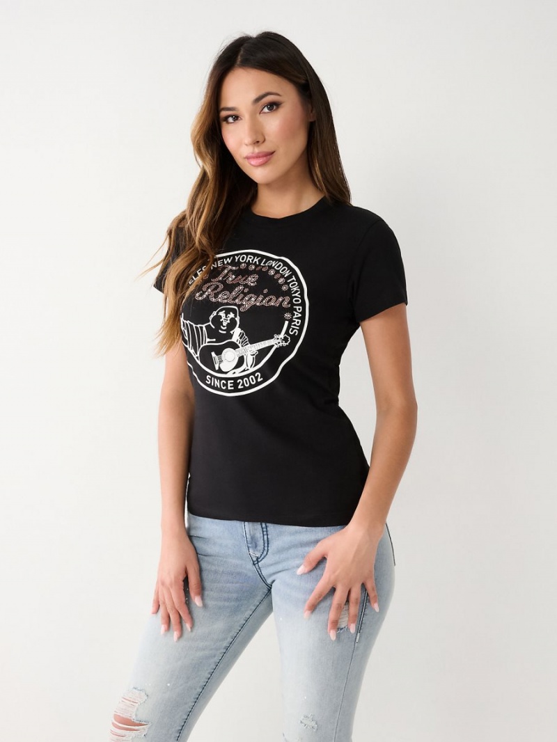 Camiseta True Religion Crystal Buddha Negras | 01GEIRXOD