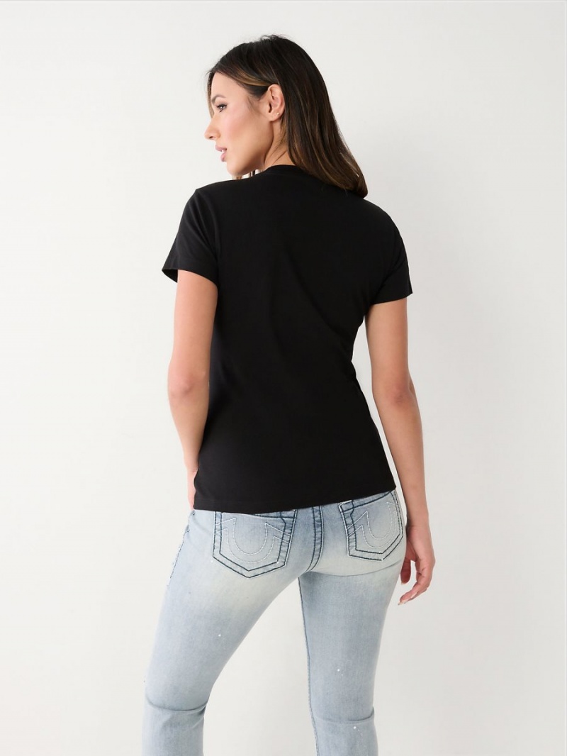 Camiseta True Religion Crystal Buddha Negras | 01GEIRXOD