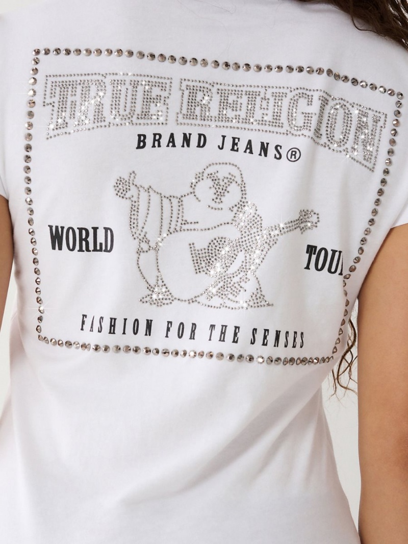 Camiseta True Religion Crystal Buddha V Blancas | 94SDTNYJW