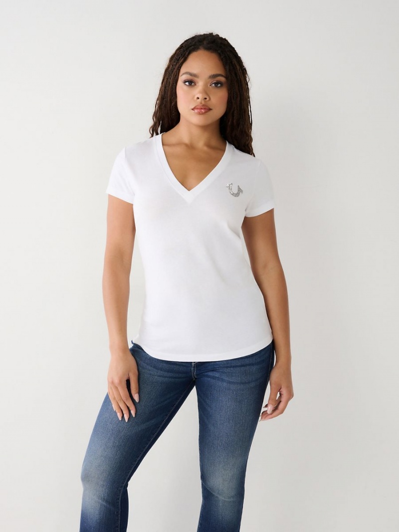 Camiseta True Religion Crystal Buddha V Blancas | 94SDTNYJW