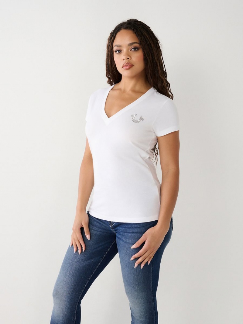 Camiseta True Religion Crystal Buddha V Blancas | 94SDTNYJW