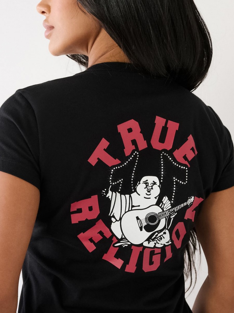 Camiseta True Religion Crystal Buddha V Negras | 98IHWQXBR