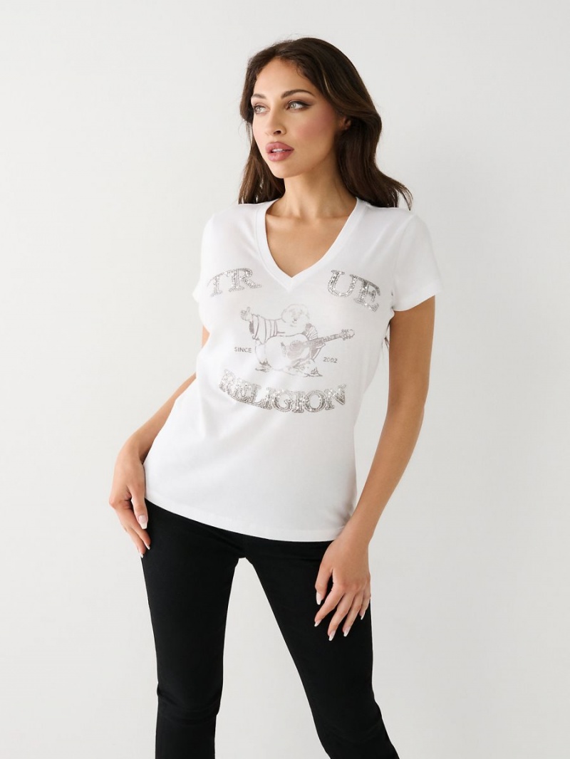 Camiseta True Religion Crystal Buddha V Blancas | 91SYBXNVK