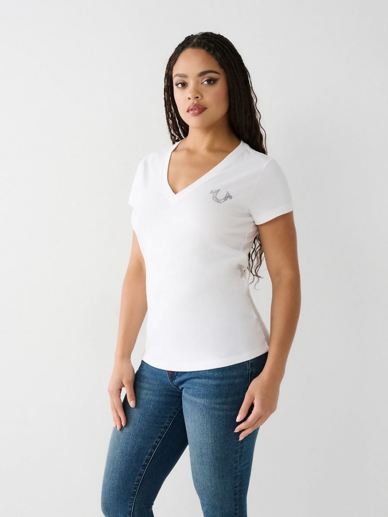 Camiseta True Religion Crystal Buddha V Blancas | 21IRZYTWG