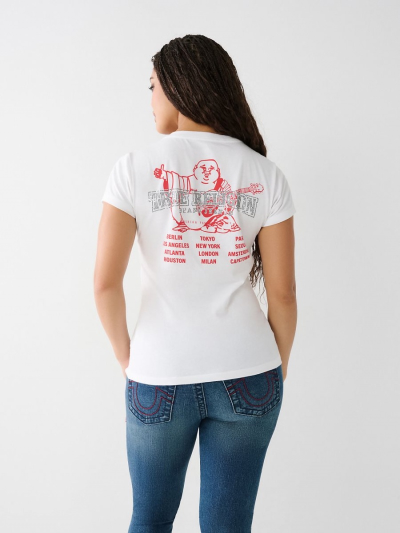 Camiseta True Religion Crystal Buddha V Blancas | 21IRZYTWG