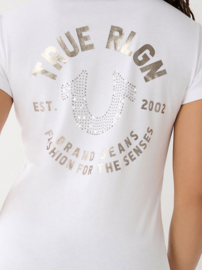 Camiseta True Religion Crystal Horseshoe V Blancas | 56SKVALHD