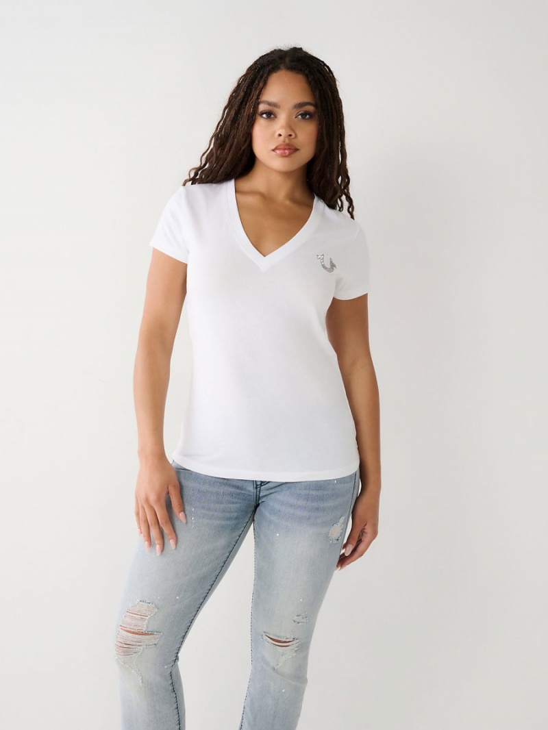 Camiseta True Religion Crystal Horseshoe V Blancas | 56SKVALHD