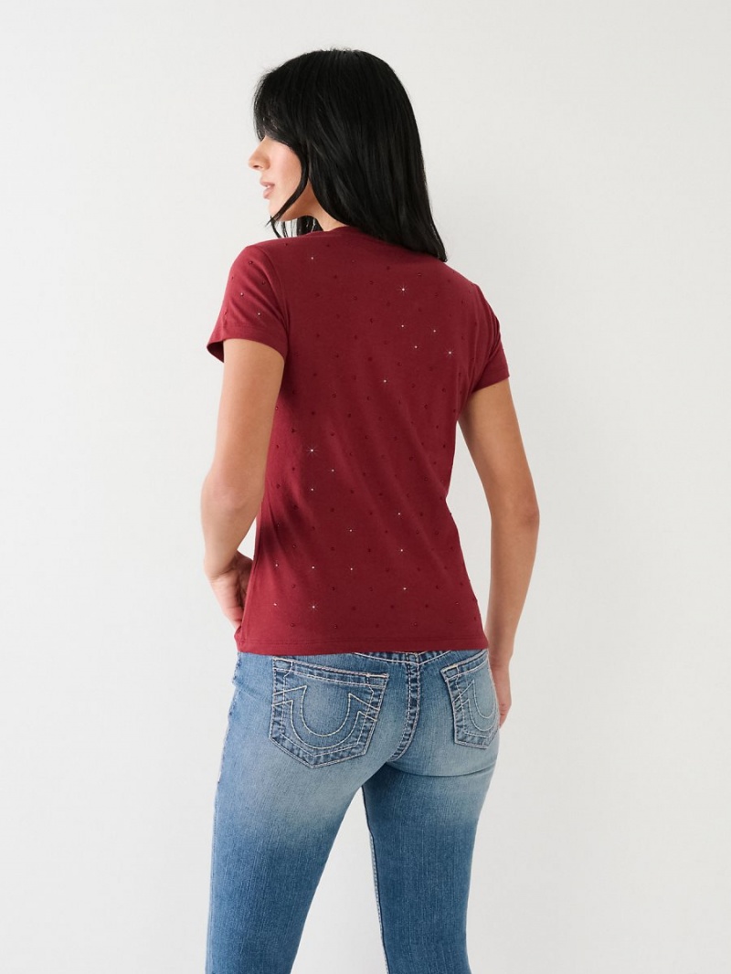 Camiseta True Religion Crystal Horseshoe Logo V Neck Redwood | 70BWNPTJX