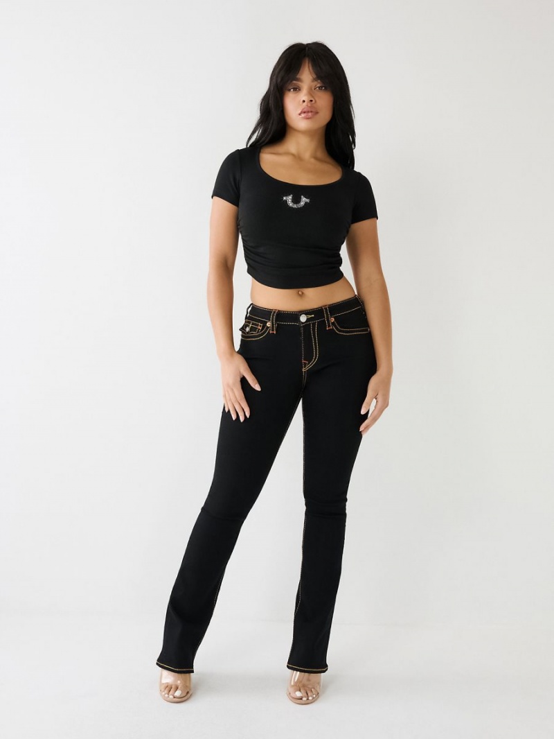 Camiseta True Religion Crystal Horseshoe Ruched Crop Negras | 51SOCKJTG