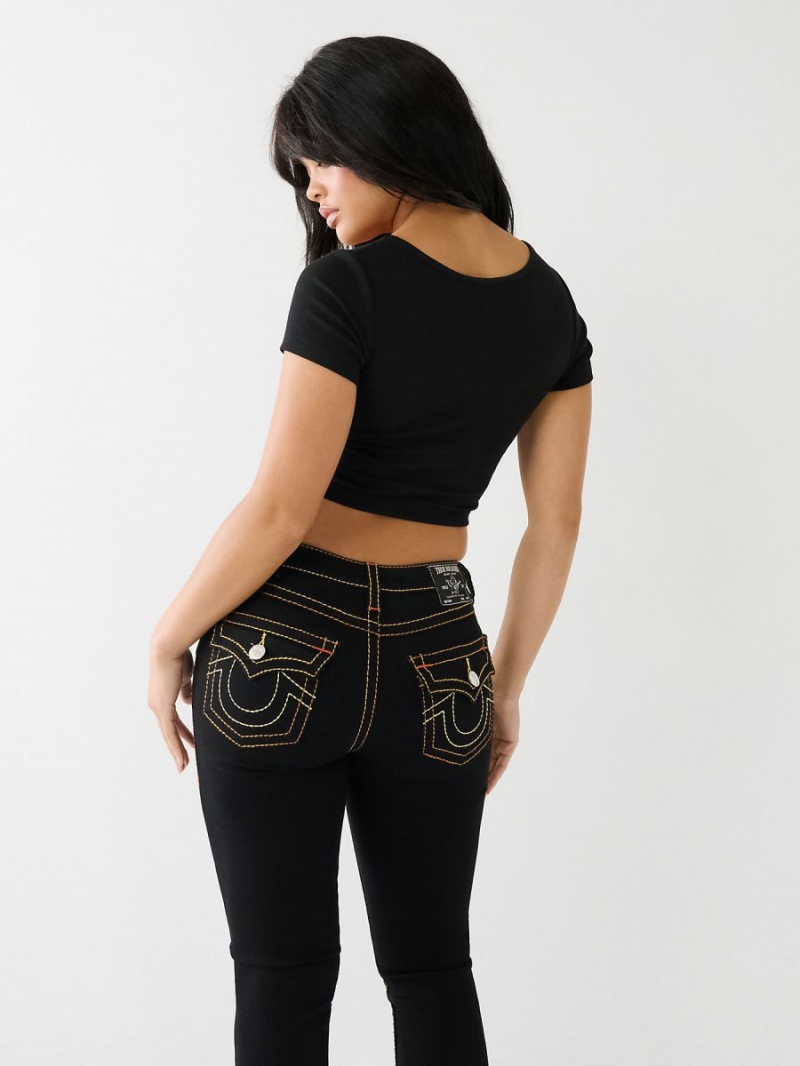 Camiseta True Religion Crystal Horseshoe Ruched Crop Negras | 51SOCKJTG