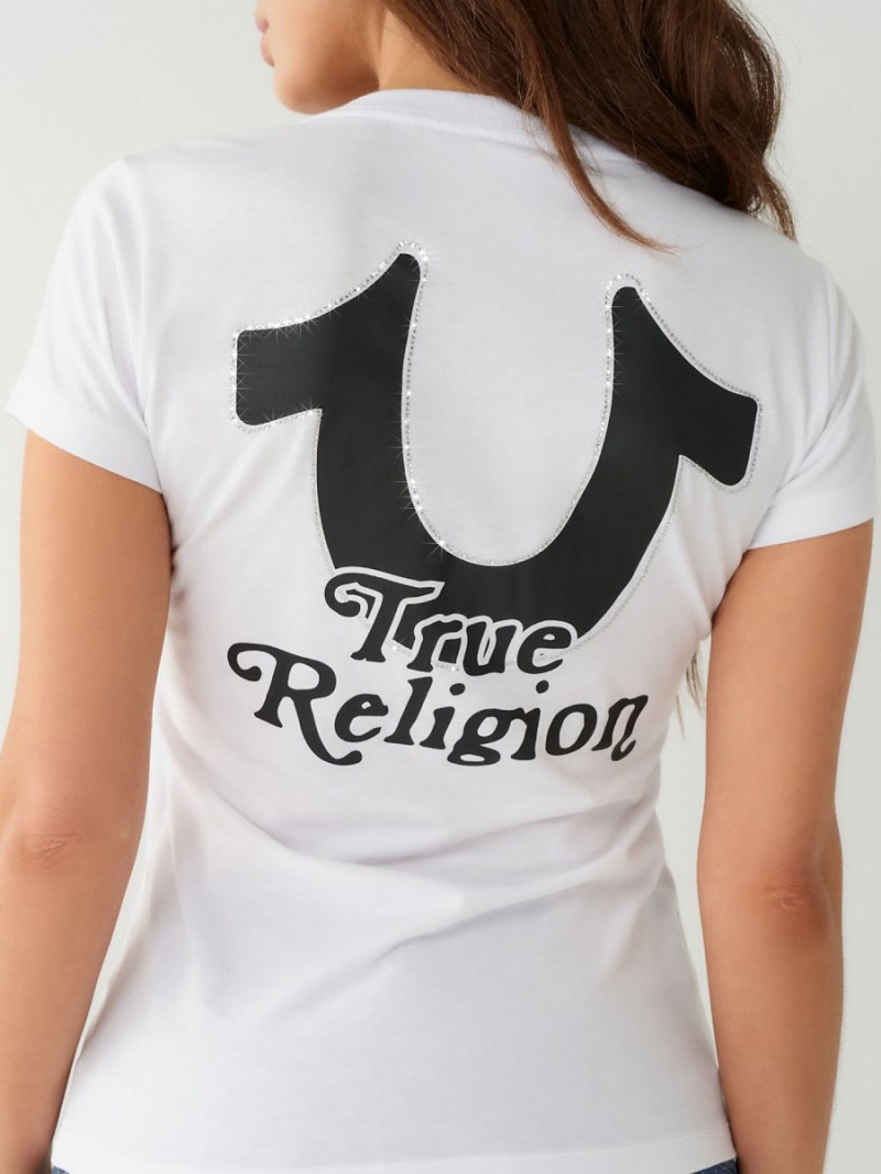 Camiseta True Religion Crystal Horseshoe V Blancas | 91BDGFORQ