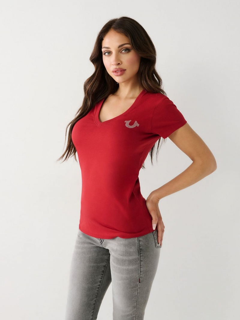 Camiseta True Religion Crystal Horseshoe V Rojas | 24XAJSBUQ