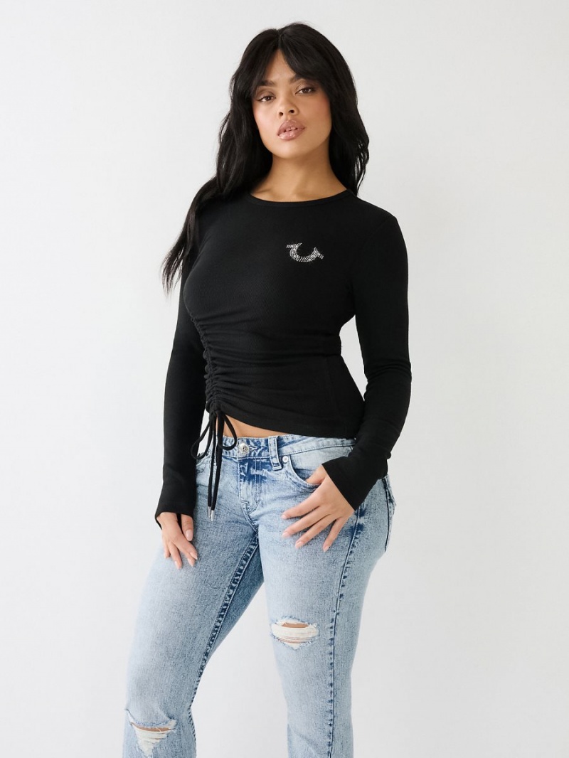 Camiseta True Religion Crystal Horseshoe Ruched Baby Negras | 47AOIWDVN