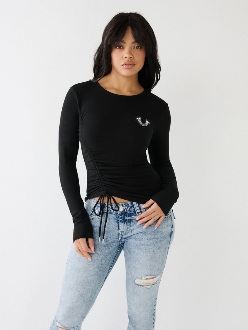 Camiseta True Religion Crystal Horseshoe Ruched Baby Negras | 47AOIWDVN