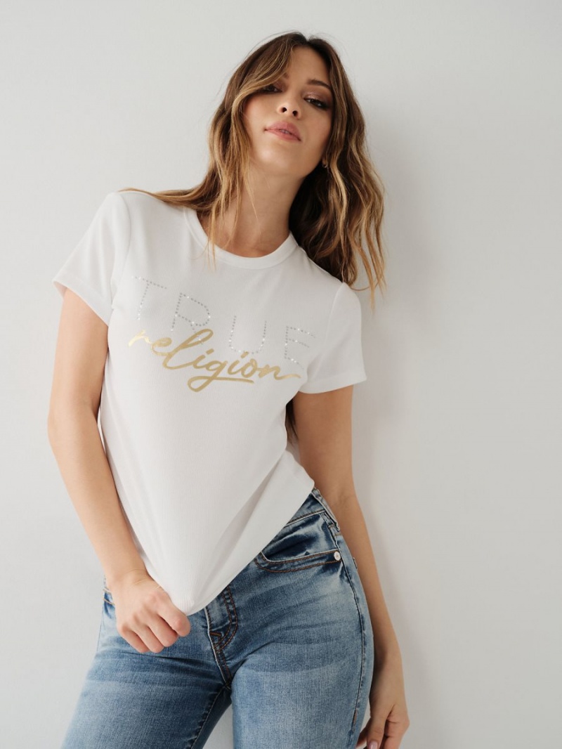 Camiseta True Religion Crystal Logo Blancas | 71HCEUMJX