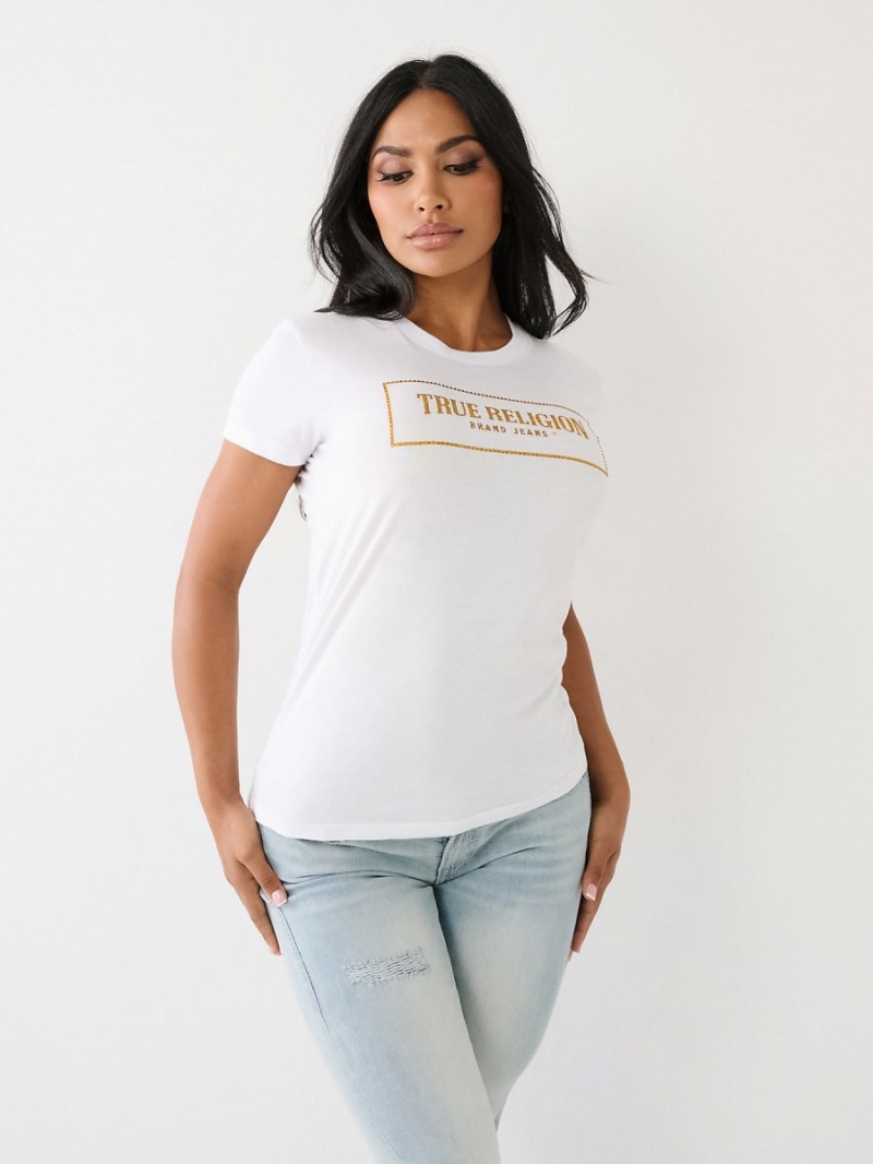 Camiseta True Religion Crystal Logo Blancas | 41VYHAIZB