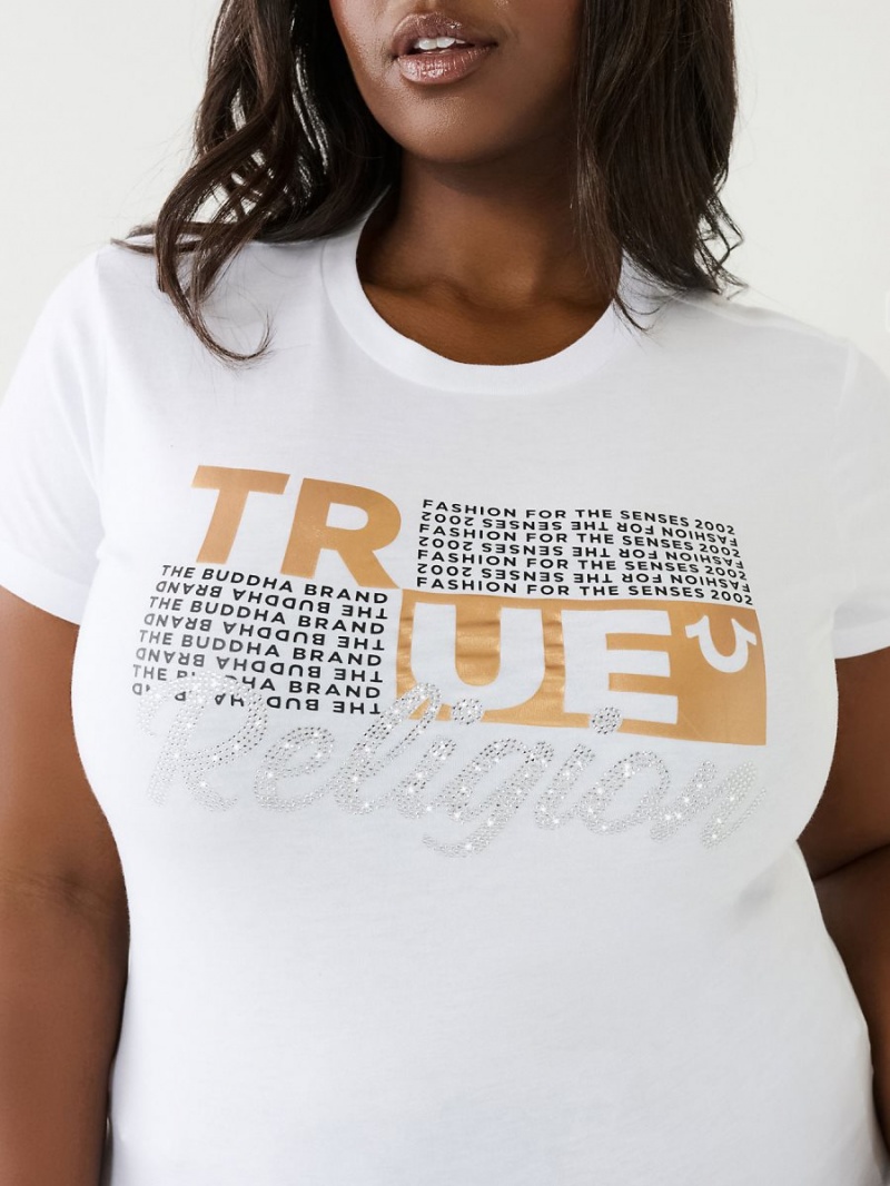 Camiseta True Religion Crystal Logo Blancas | 84DIQXKYH