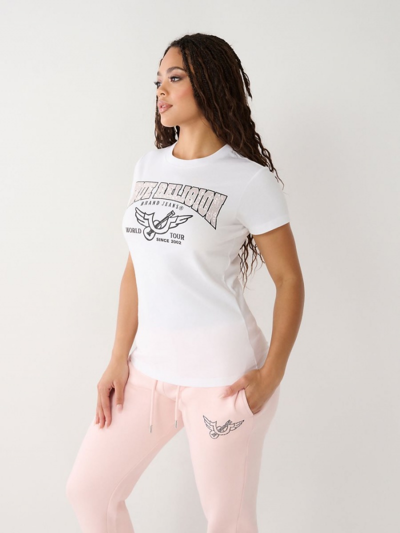 Camiseta True Religion Crystal Logo Blancas | 32YZMHTCG