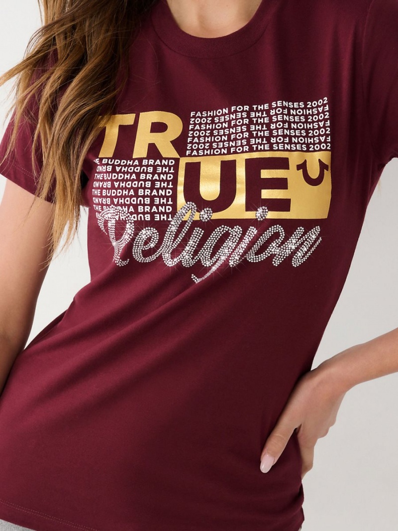 Camiseta True Religion Crystal Logo Burdeos | 94ZCWBAIO