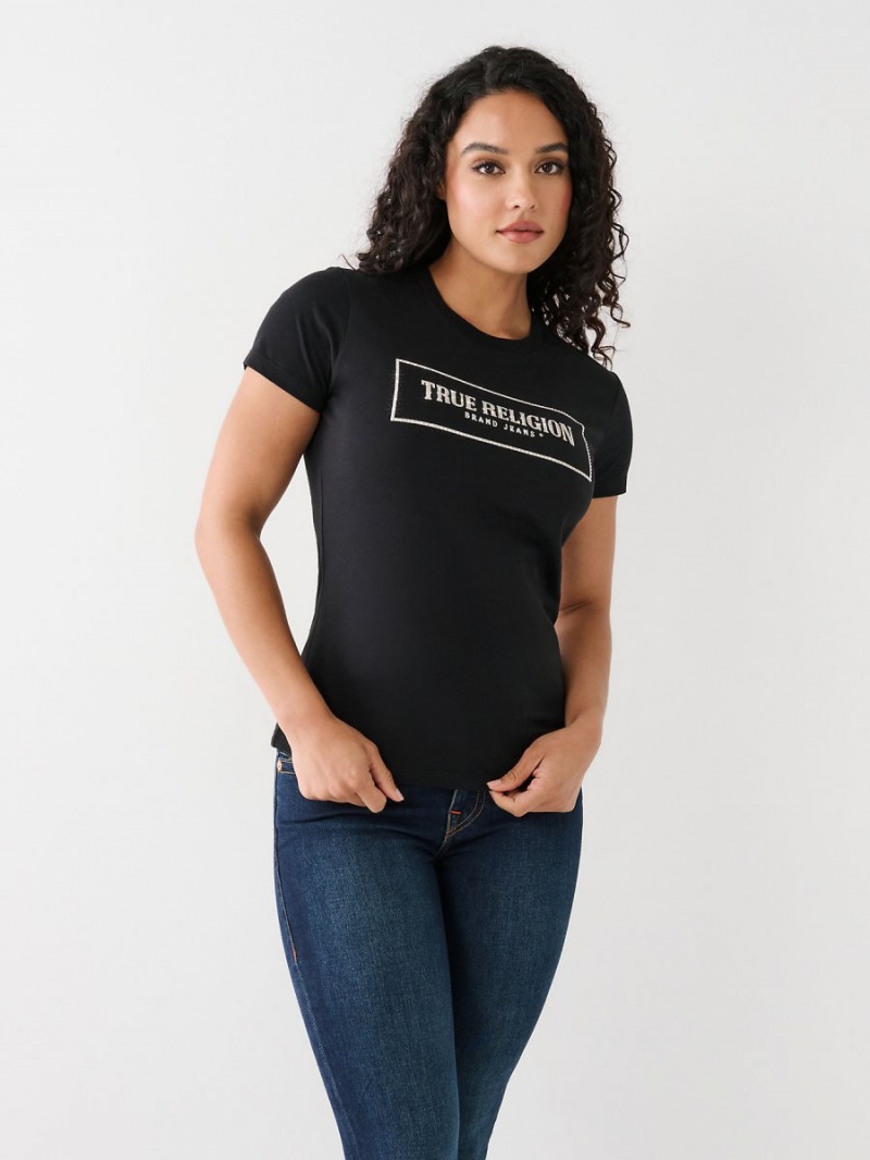 Camiseta True Religion Crystal Logo Negras | 89PRMNXBJ