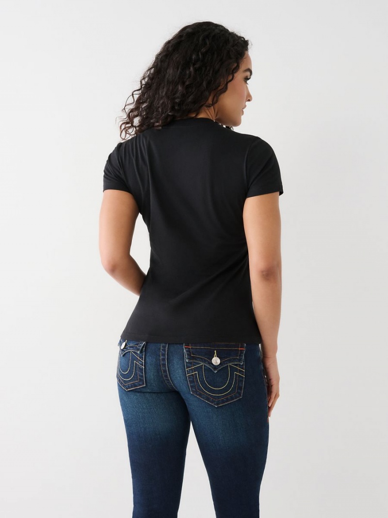 Camiseta True Religion Crystal Logo Negras | 89PRMNXBJ