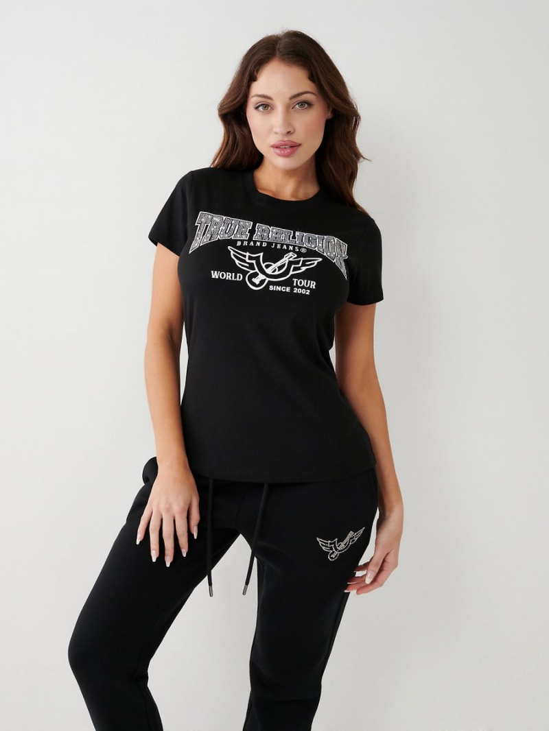 Camiseta True Religion Crystal Logo Negras | 73BVHRPWU