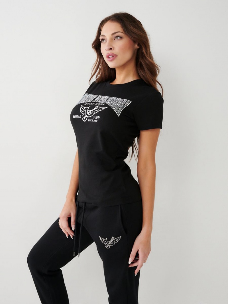 Camiseta True Religion Crystal Logo Negras | 73BVHRPWU