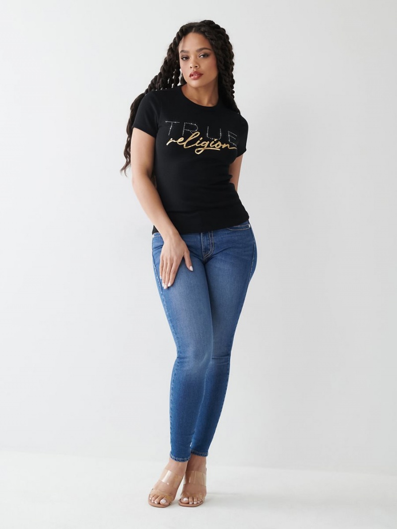 Camiseta True Religion Crystal Logo Negras | 61SRJFVUX