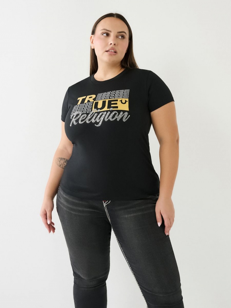 Camiseta True Religion Crystal Logo Negras | 46RALTQKH