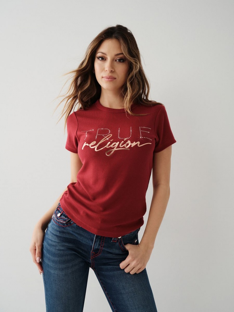 Camiseta True Religion Crystal Logo Rojas | 73AIWNYHV