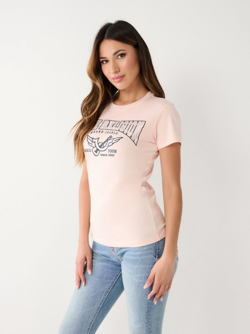 Camiseta True Religion Crystal Logo Rosas | 69TLZVUYB