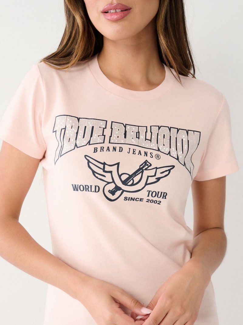 Camiseta True Religion Crystal Logo Rosas | 69TLZVUYB